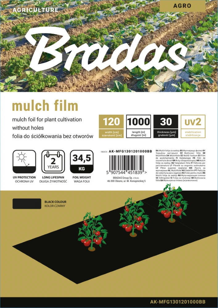 Mulčiavimo folija Bradas, 1,2 x 1000 m, juoda
