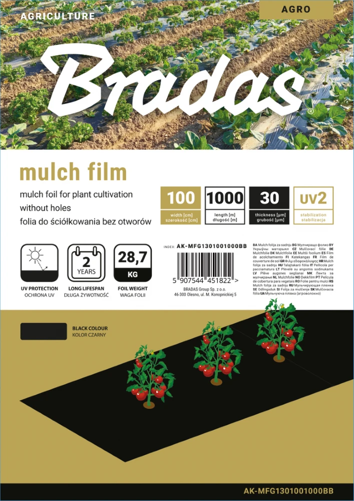 Mulčiavimo folija Bradas, 1x1000 m, juoda