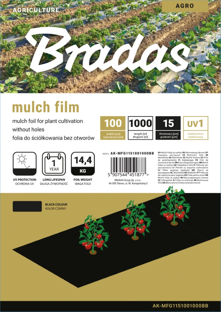 Mulčiavimo folija Bradas, 1x1000 m, juoda