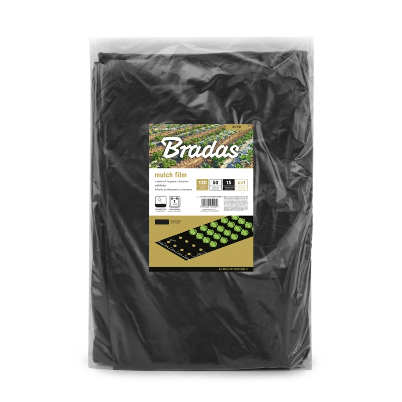 Mulčiavimo folija su skylutėmis Bradas, 1,2x50 m, juoda