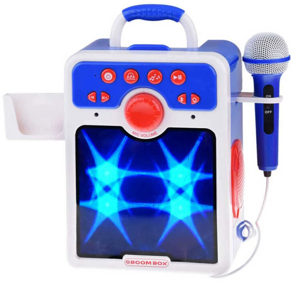 Muzikinis „boombox“ mėlynas garsiakalbis vaikams su mikrofonu