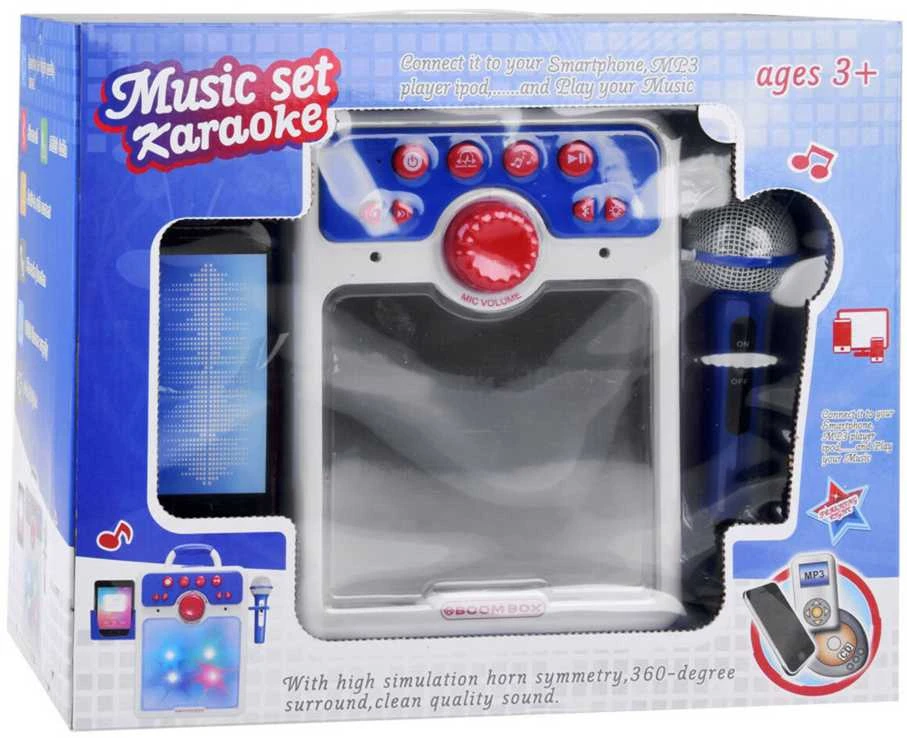 Muzikinis „boombox“ mėlynas garsiakalbis vaikams su mikrofonu
