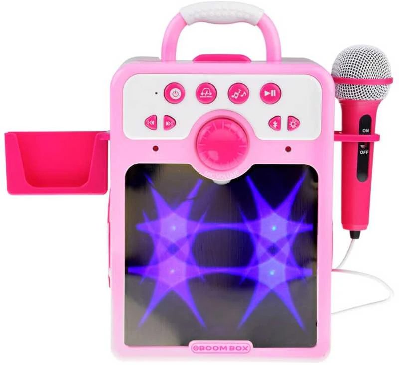 Muzikinis „boombox“ rožinis garsiakalbis vaikams su mikrofonu