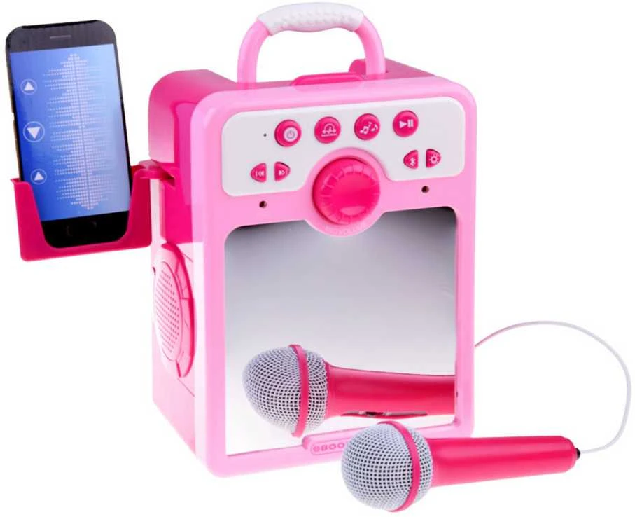 Muzikinis „boombox“ rožinis garsiakalbis vaikams su mikrofonu