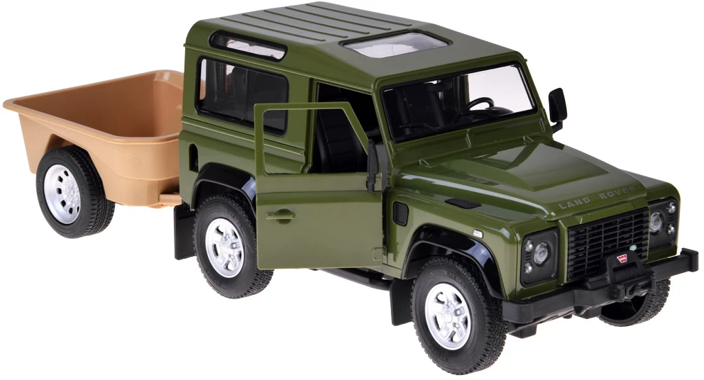Nuotoliniu būdu valdomas automobilis Land Rover Defender su priekaba, žalia