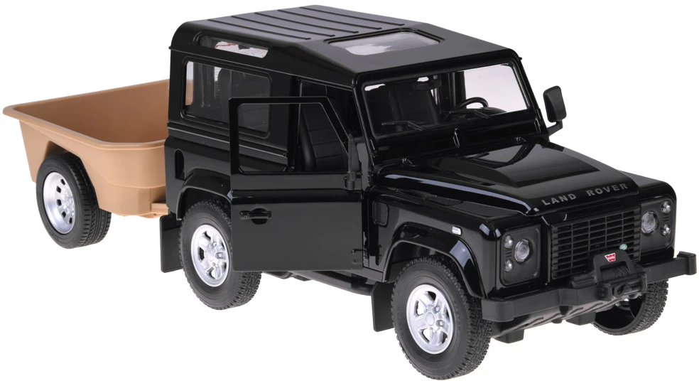 Nuotoliniu būdu valdomas automobilis Land Rover Defender su priekaba, juodas