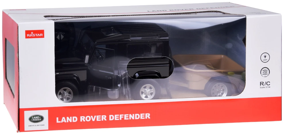 Nuotoliniu būdu valdomas automobilis Land Rover Defender su priekaba, juodas