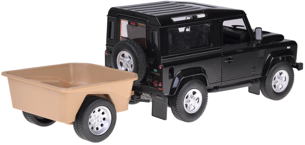Nuotoliniu būdu valdomas automobilis Land Rover Defender su priekaba, juodas