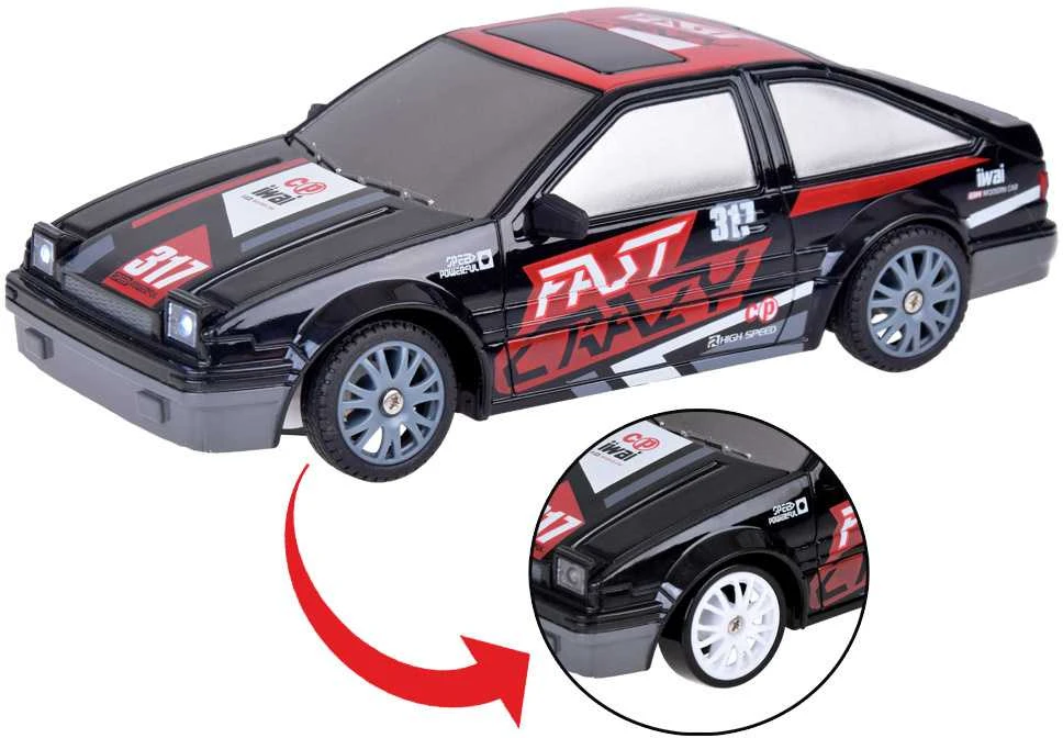 Nuotoliniu būdu valdomas Drift automobilis su priedais, juodas