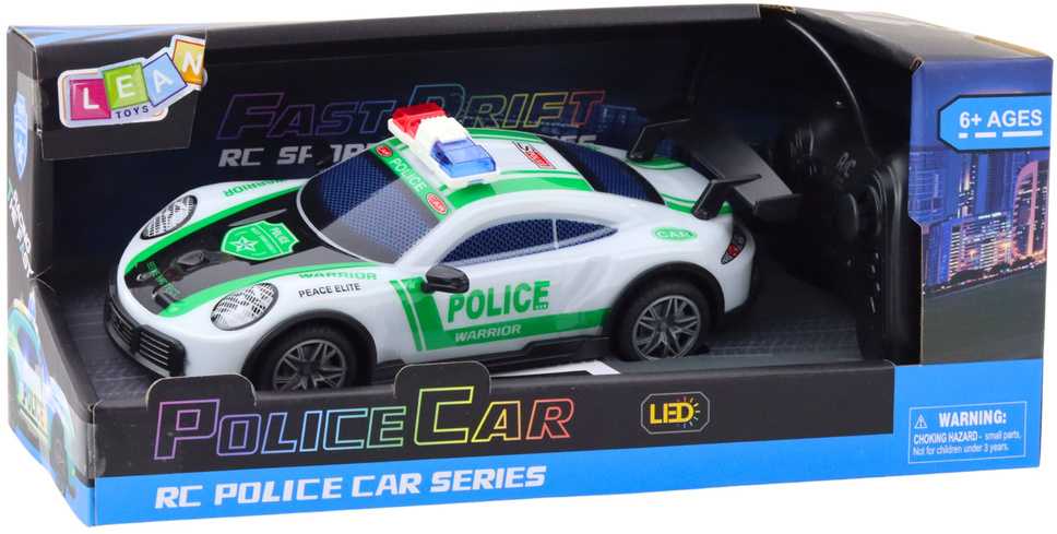 Nuotoliniu būdu valdomas drift policijos automobilis su LED apšvietimu