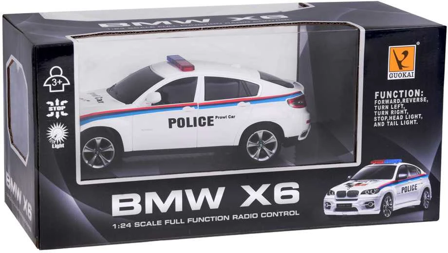 Nuotoliniu būdu valdomas policijos automobilis BMW X6, baltas