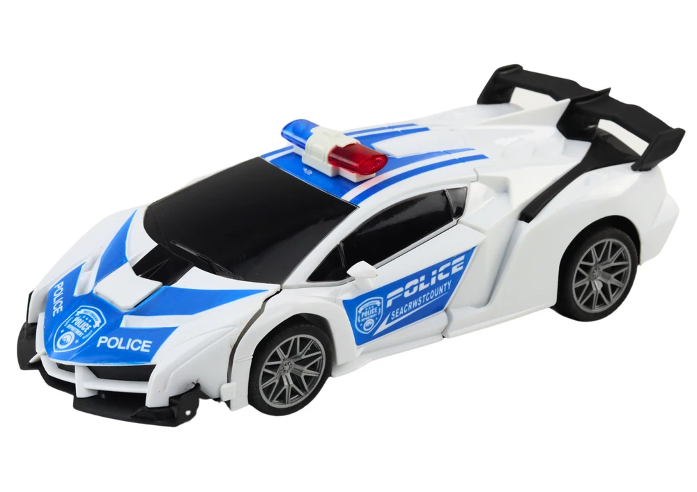 Nuotoliniu būdu valdomas policijos automobilis-robotas 2in1 su garsais ir šviesomis