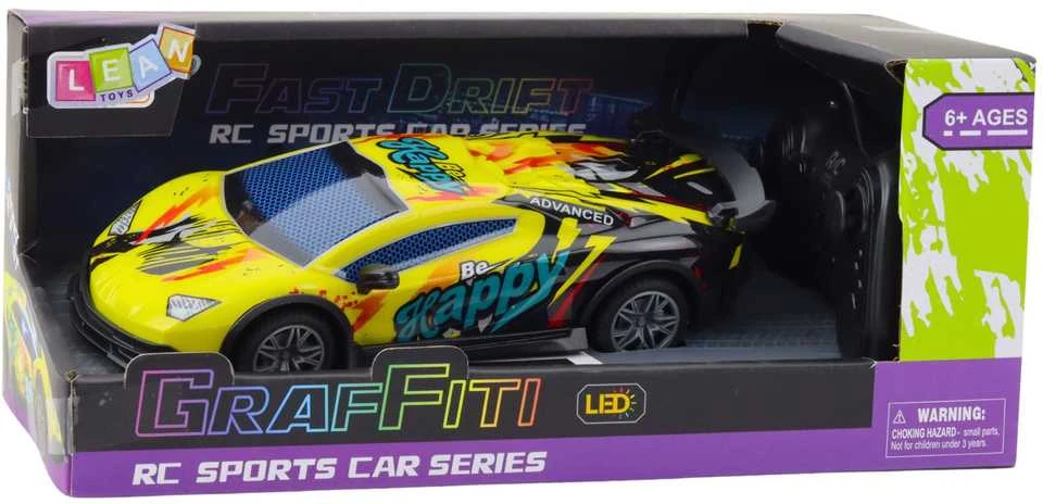 Nuotoliniu būdu valdomas sportinis automobilis su LED žibintais, geltonas