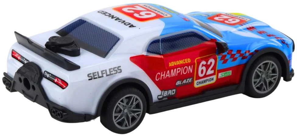 Nuotoliniu būdu valdomas sportinis automobilis su šviesos ir rūko efektais, mėlynas
