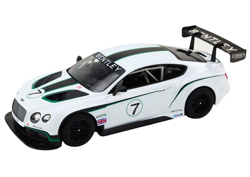 Nuotoliniu būdu valdomas sportinis Bentley Continental GT3 automobilis, baltas
