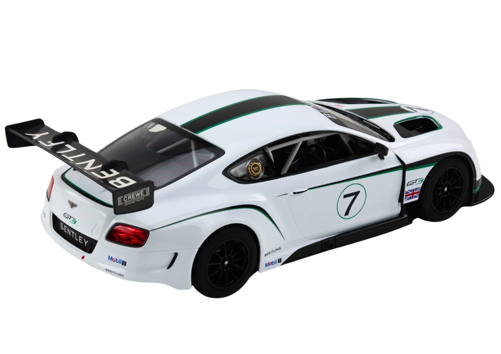 Nuotoliniu būdu valdomas sportinis Bentley Continental GT3 automobilis, baltas