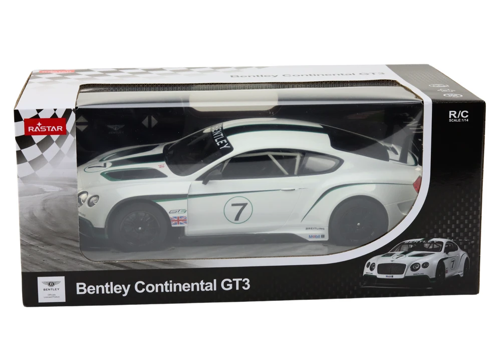 Nuotoliniu būdu valdomas sportinis Bentley Continental GT3 automobilis, baltas