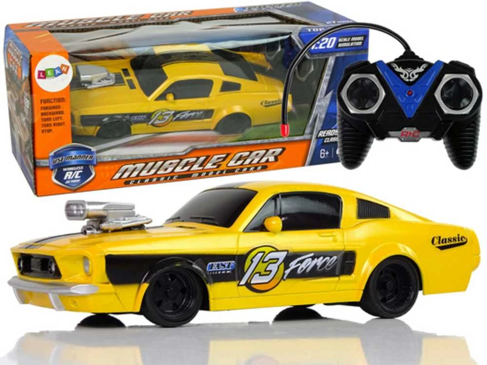 Nuotoliniu būdu valdomas sportinis Muscle Car automobilis 1:20, geltonas