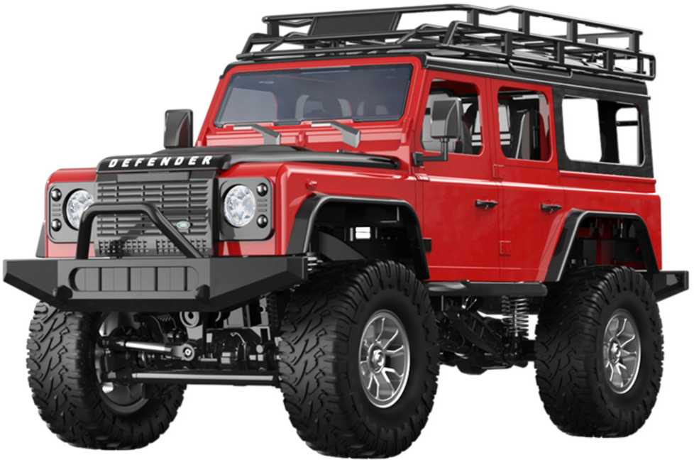 Nuotoliniu būdu valdomas visureigis Land Rover Defender 90, raudonas