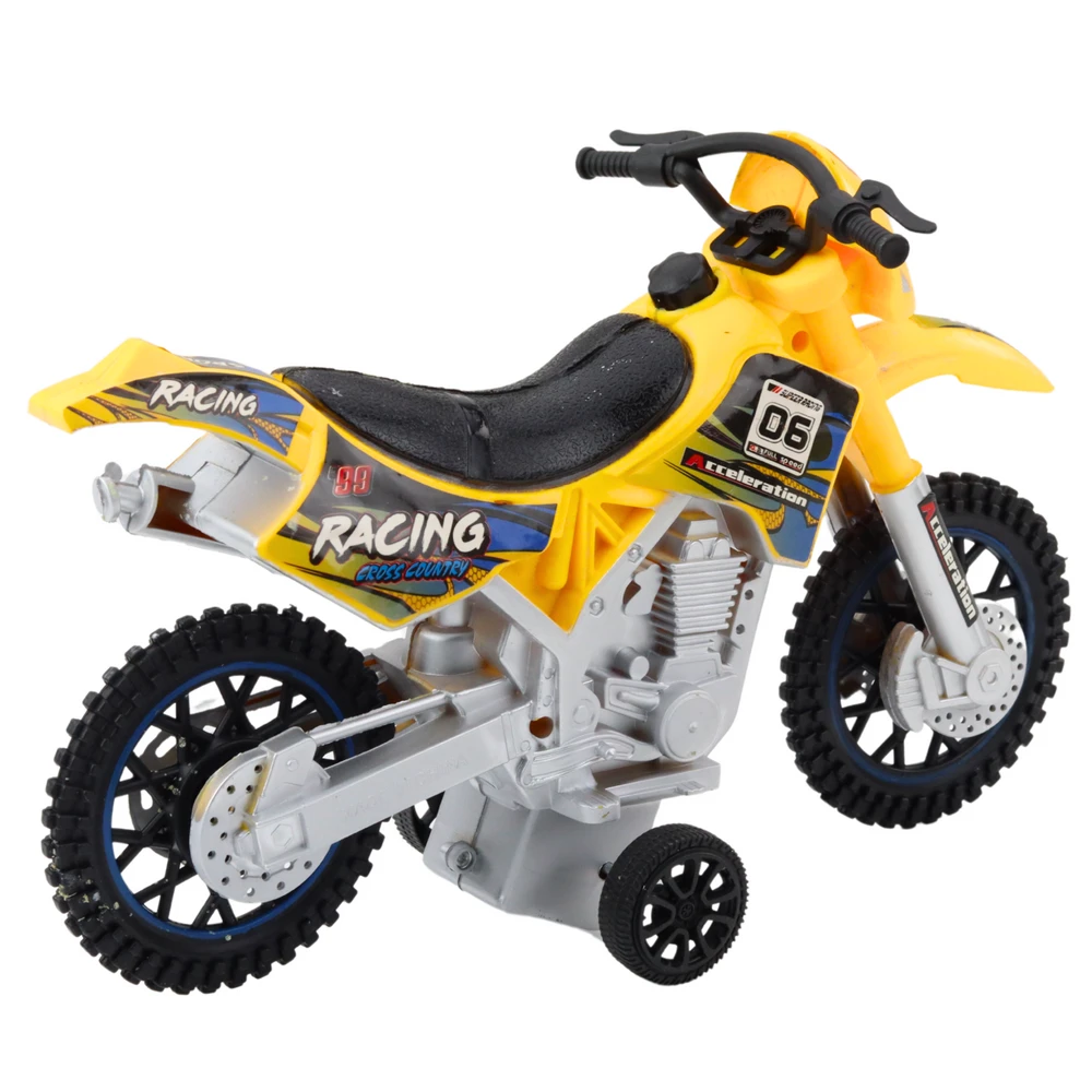 Off-Road krosinis motociklas su šviesos ir garso efektais, geltonas