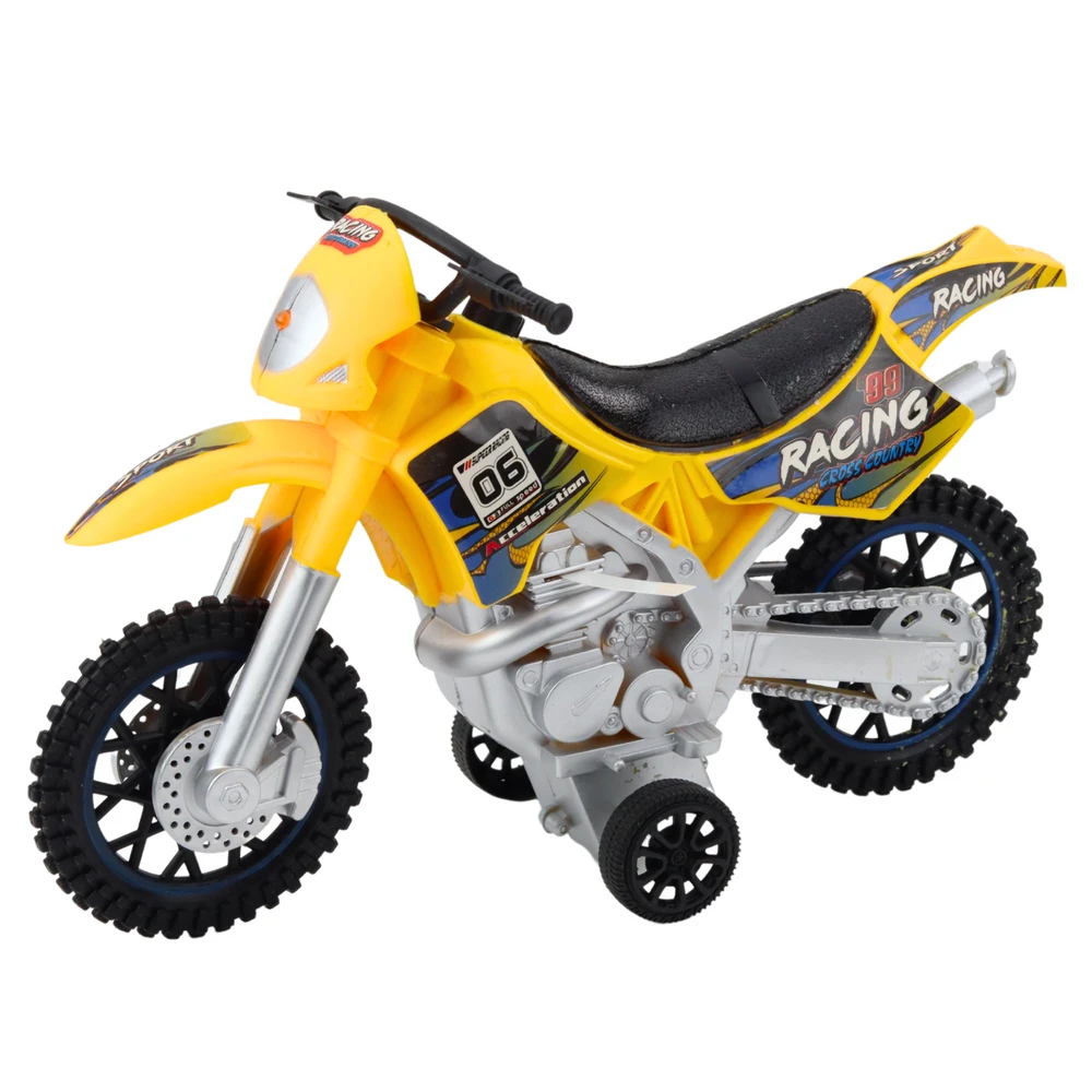 Off-Road krosinis motociklas su šviesos ir garso efektais, geltonas