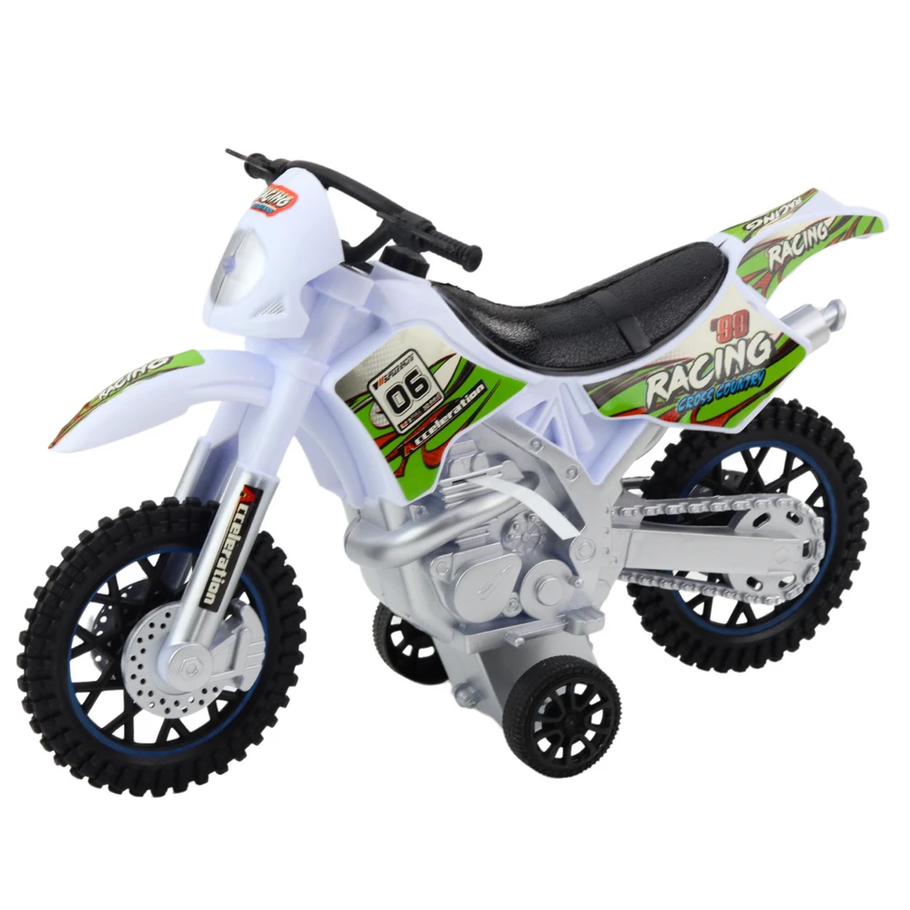 Off-Road krosinis motociklas su šviesos ir garso efektais, baltas