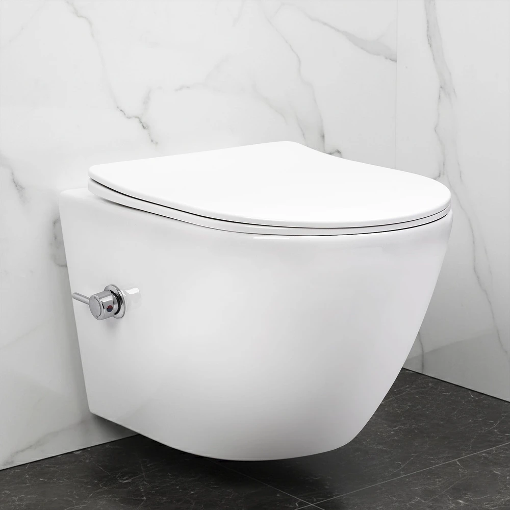 Pakabinamas klozetas REA Carlo Lux Rimless su bidė funkcija