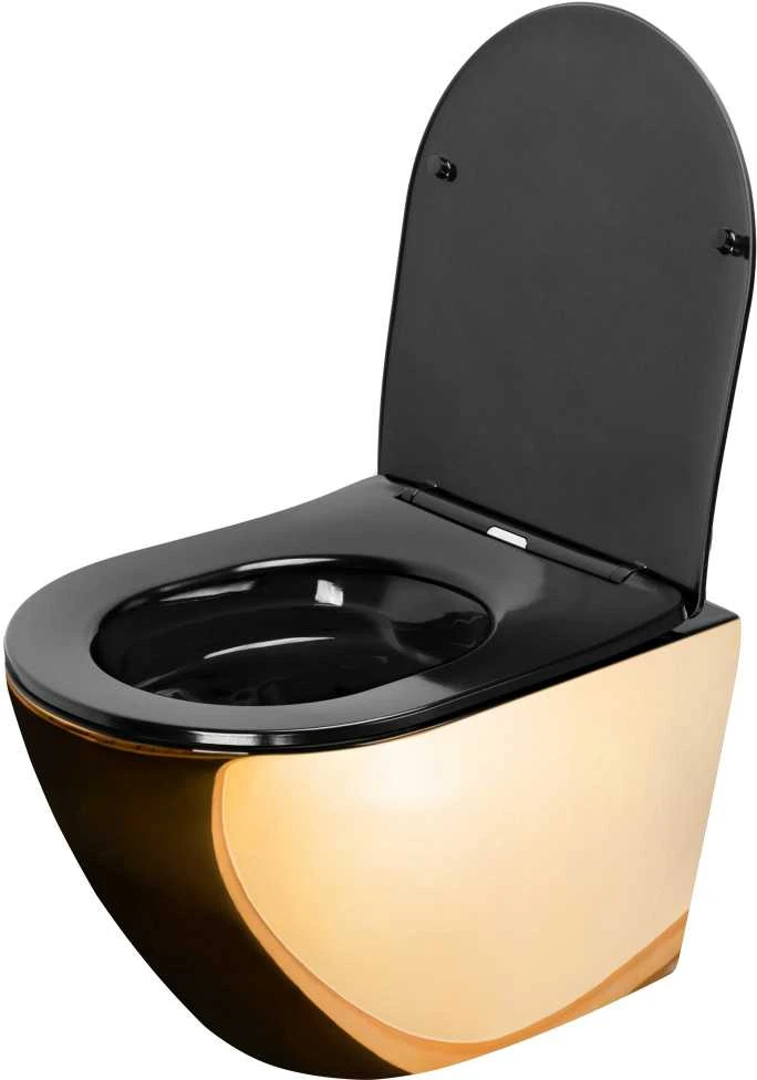 Pakabinamas klozetas Rea Carlo Mini Rimless Flat, Gold/Juodas