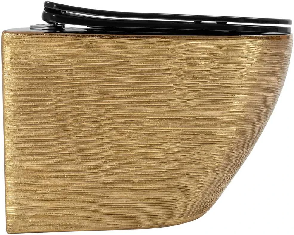 Pakabinamas klozetas Rea Carlo Mini Rimless Flat, Brushed Gold/Juodas