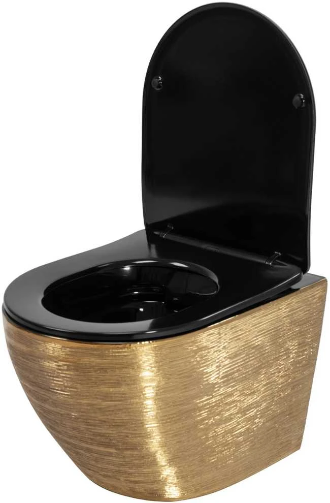 Pakabinamas klozetas Rea Carlo Mini Rimless Flat, Brushed Gold/Juodas