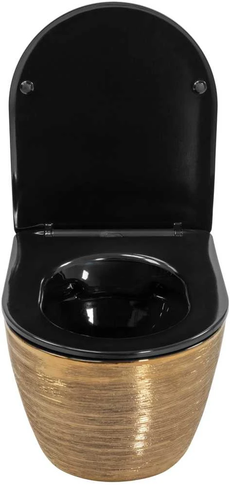 Pakabinamas klozetas Rea Carlo Mini Rimless Flat, Brushed Gold/Juodas