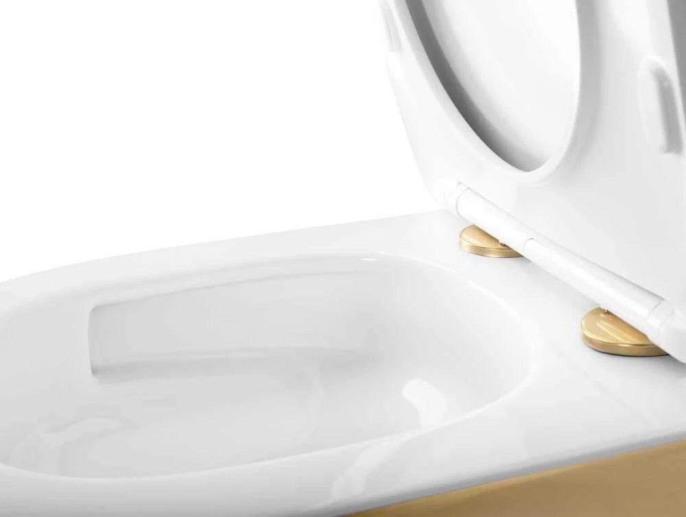 Pakabinamas klozetas Rea Carlo Mini Tornado NFQ, Gold/Baltas