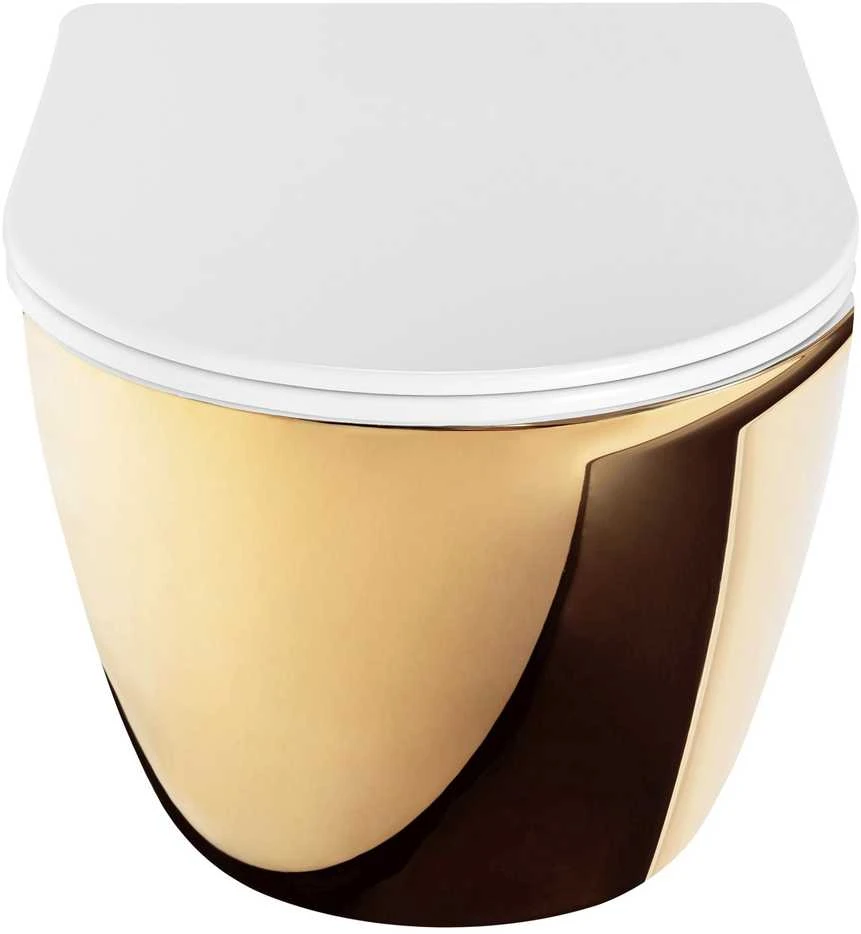 Pakabinamas klozetas Rea Carlo Mini Tornado NFQ, Gold/Baltas