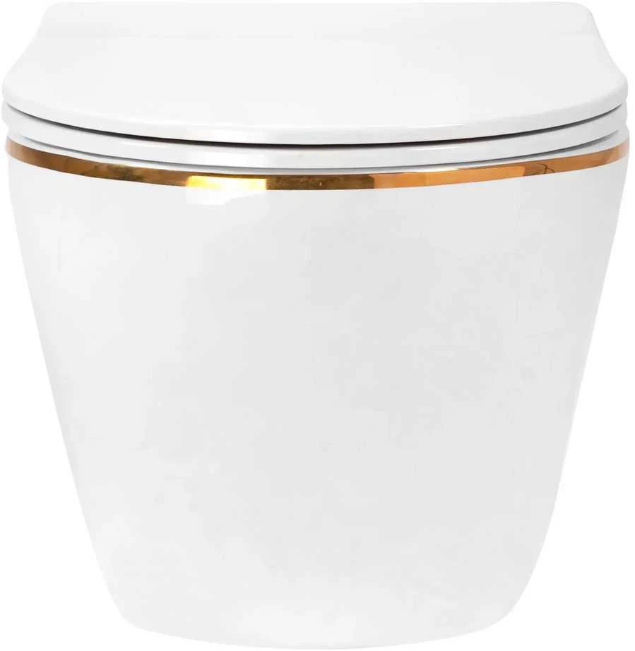 Pakabinamas klozetas Rea Carlo Mini Tornado NF, Gold Edge
