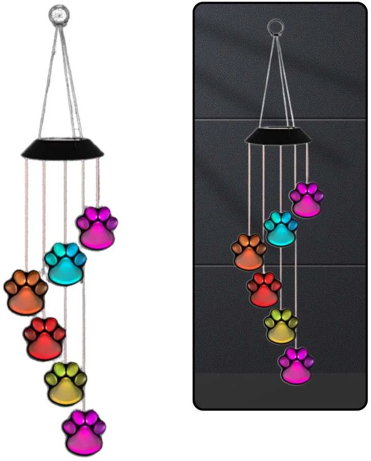 Pakabinamas soliarinis lauko LED šviestuvas Dog Paw, Colorful, 70 cm