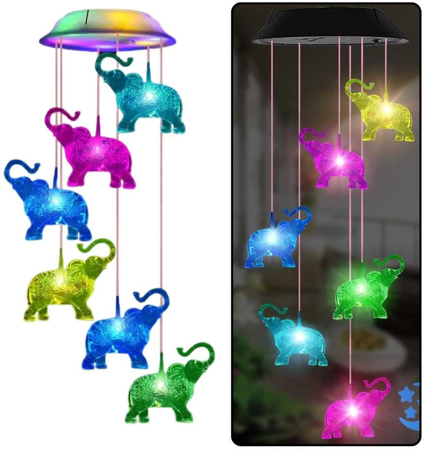 Pakabinamas soliarinis lauko LED šviestuvas Elephants, Colorful, 70 cm