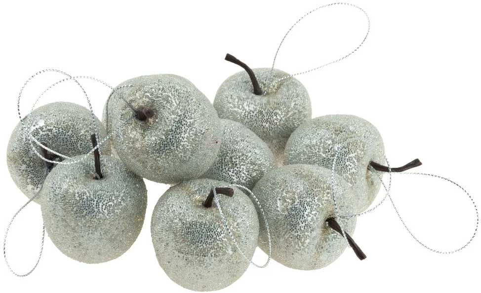 Pakabinami eglutės žaisliukai - obuoliai, 9 vnt., sidabriniai