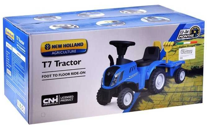 Paspiriamas traktorius su priekaba New Holland, mėlynas