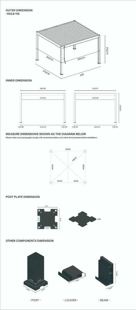 Pavėsinė Pergola DELUXE 3,6x4 Anthracite