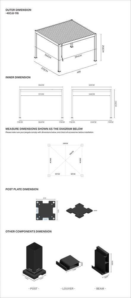 Pavėsinė Pergola DELUXE 3.6x4, Baltas
