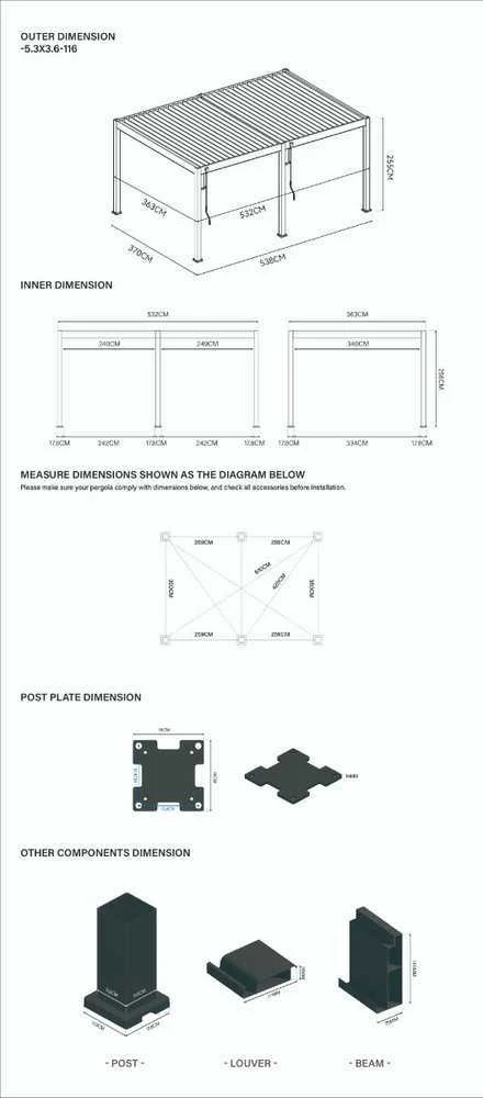 Pavėsinė Pergola DELUXE 3,6x5,3 Anthracite