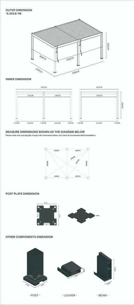 Pavėsinė Pergola DELUXE 3,6x5,3 Anthracite