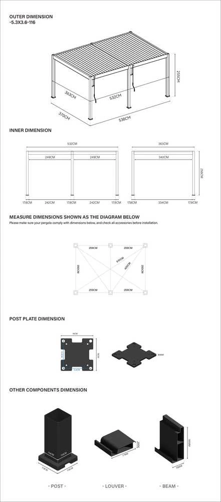 Pavėsinė Pergola DELUXE 3.6x5.3, Baltas
