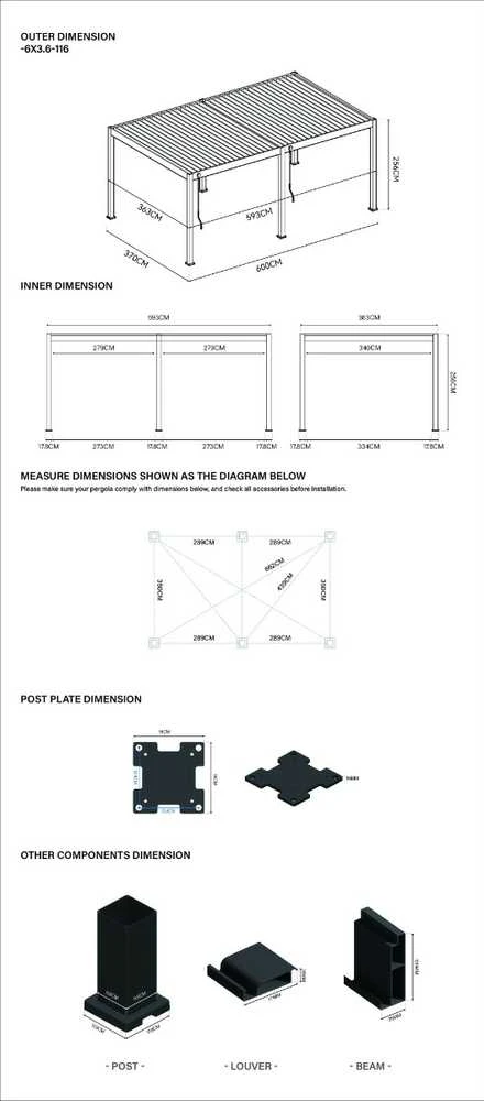 Pavėsinė Pergola DELUXE 3.6x6 Anthracite