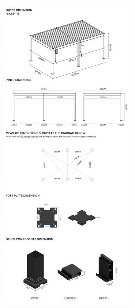 Pavėsinė Pergola DELUXE 3.6x6, Baltas
