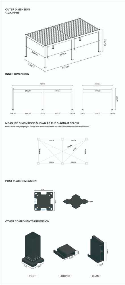 Pavėsinė Pergola DELUXE 3.6x7.2 Anthracite