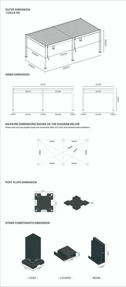 Pavėsinė Pergola DELUXE 3.6x7.2 Anthracite