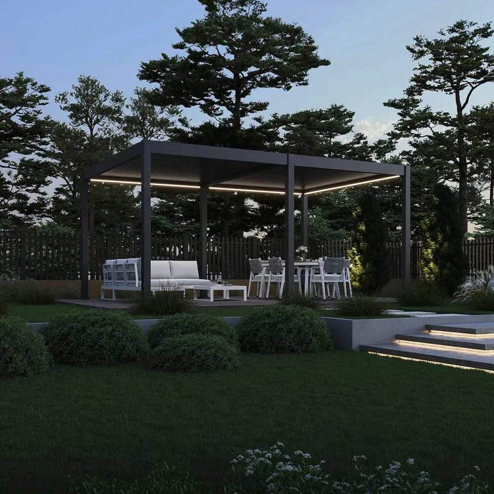 Pavėsinė Pergola DELUXE AUTOMATIC 3.6x5.3 su LED, Anthracite