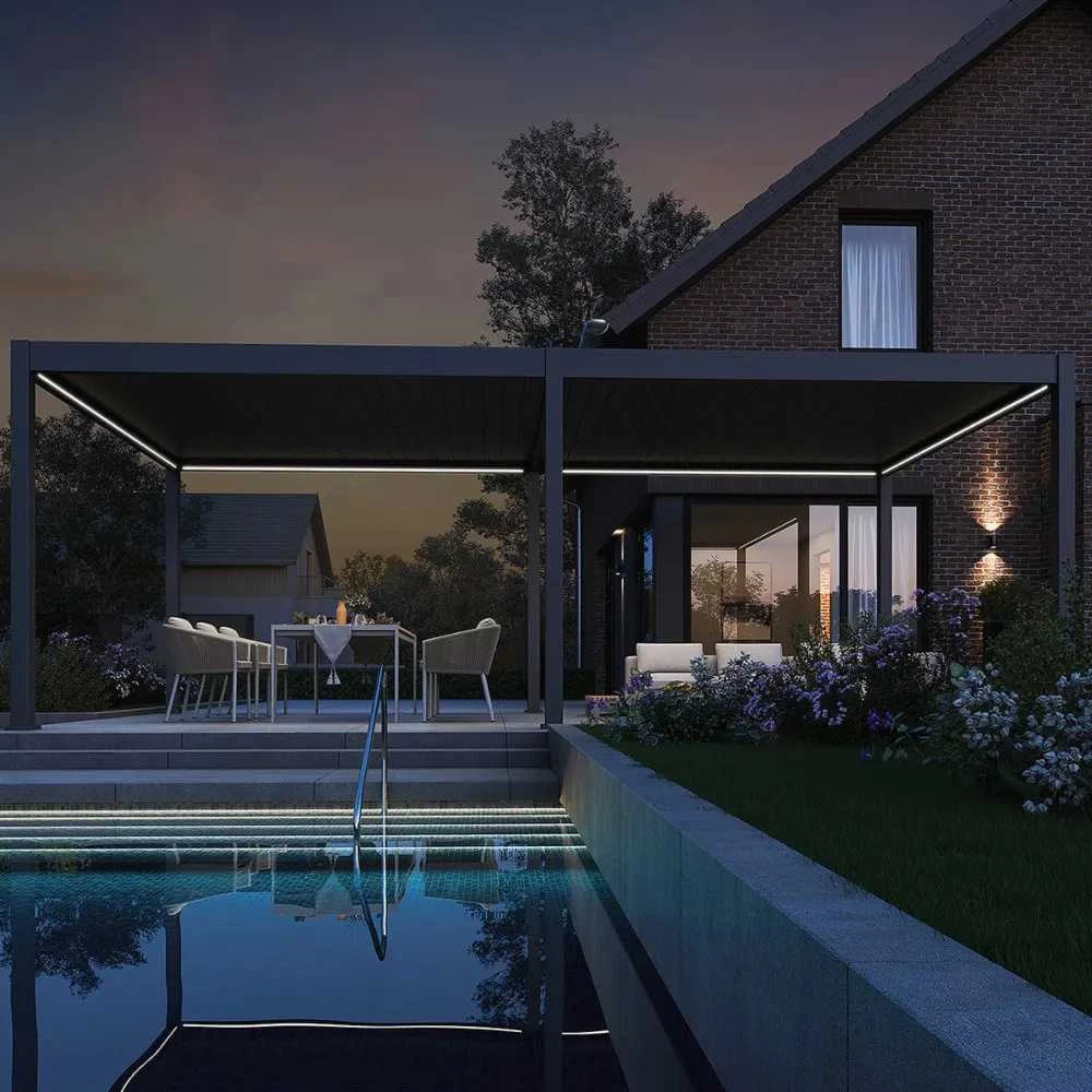 Pavėsinė Pergola DELUXE AUTOMATIC 3.6x7.2 su LED, Anthracite