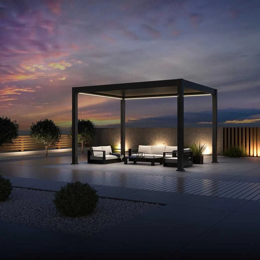 Pavėsinė Pergola DELUXE PRO AUTOMATIC 3x4 su LED, Taupe